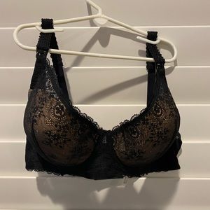 Black lace nursing bra with underwire.  Size 36D.  Never worn.